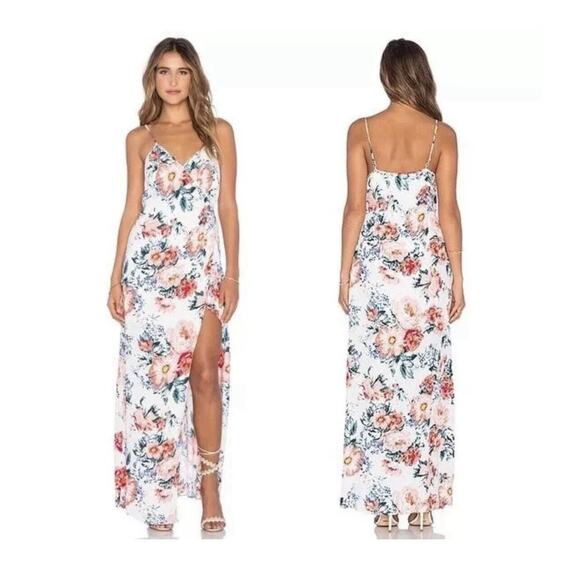 MINKPINK Dress Womens Size Medium Floral Maxi Little Blooms Semi Wrap Slit Sun - Picture 1 of 8